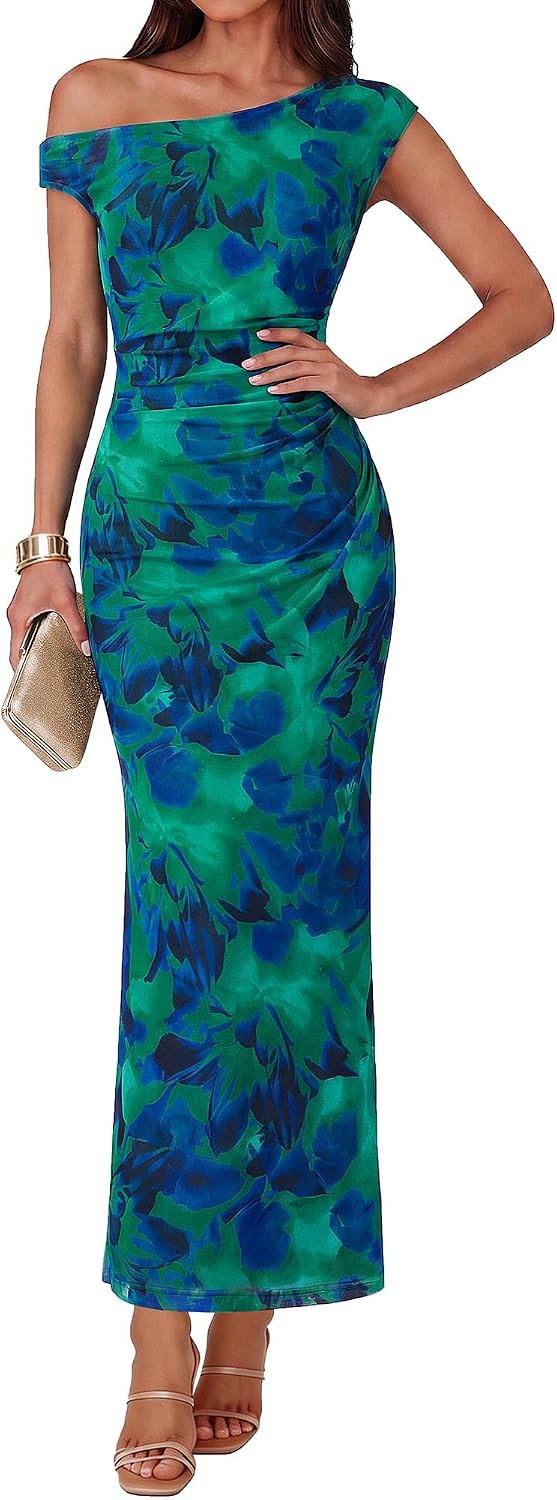 GRACE KARIN Women One Shoulder Bodycon Floral Wedding Guest Cocktail Dress | Amazon (US)