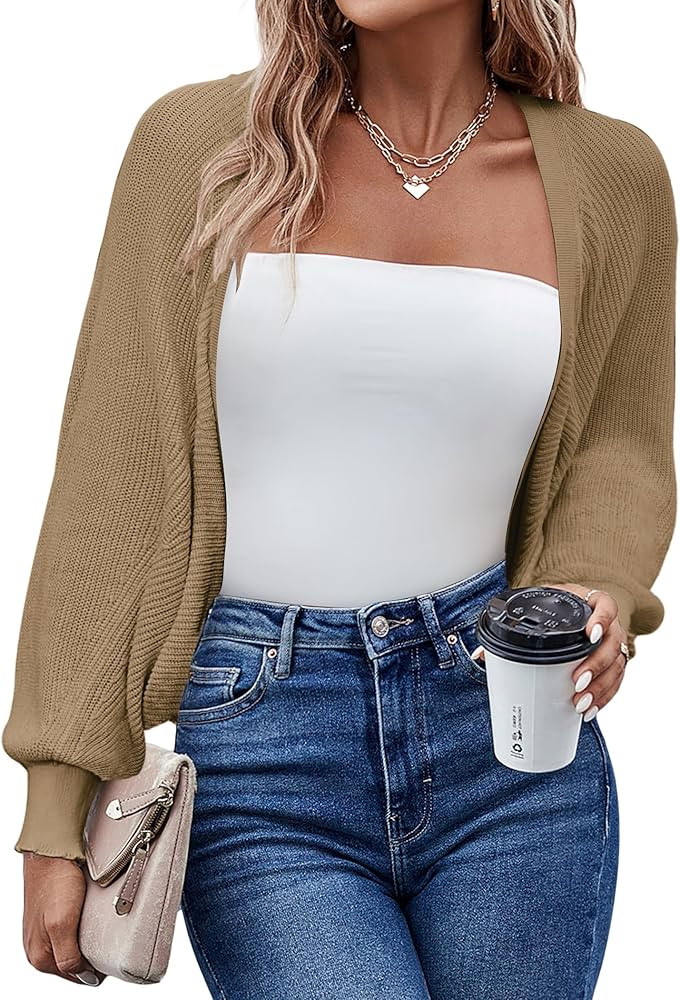 HOTOUCH Women's Cardigan Shrugs Long Batwing Sleeve Knitted Cropped Bolero Open Front Casual Eleg... | Amazon (US)