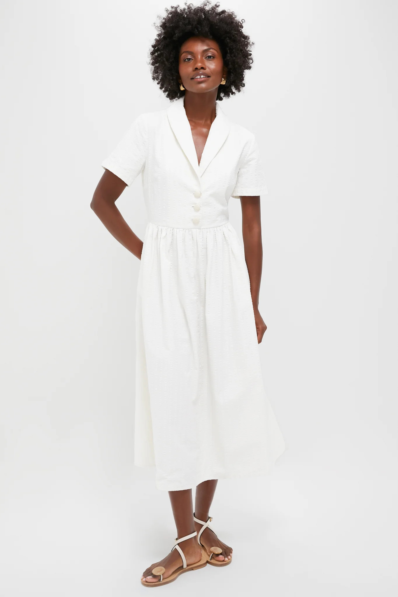 White Seersucker Shawl Collar Adelaide Dress | Tuckernuck (US)