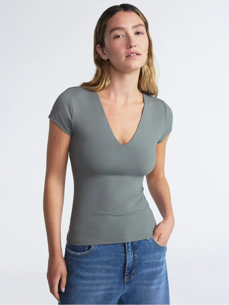 Scoop Women's and Women’s Plus Ultimate Refined Contour V Neck Tee, Sizes XS-4X | Walmart (US)