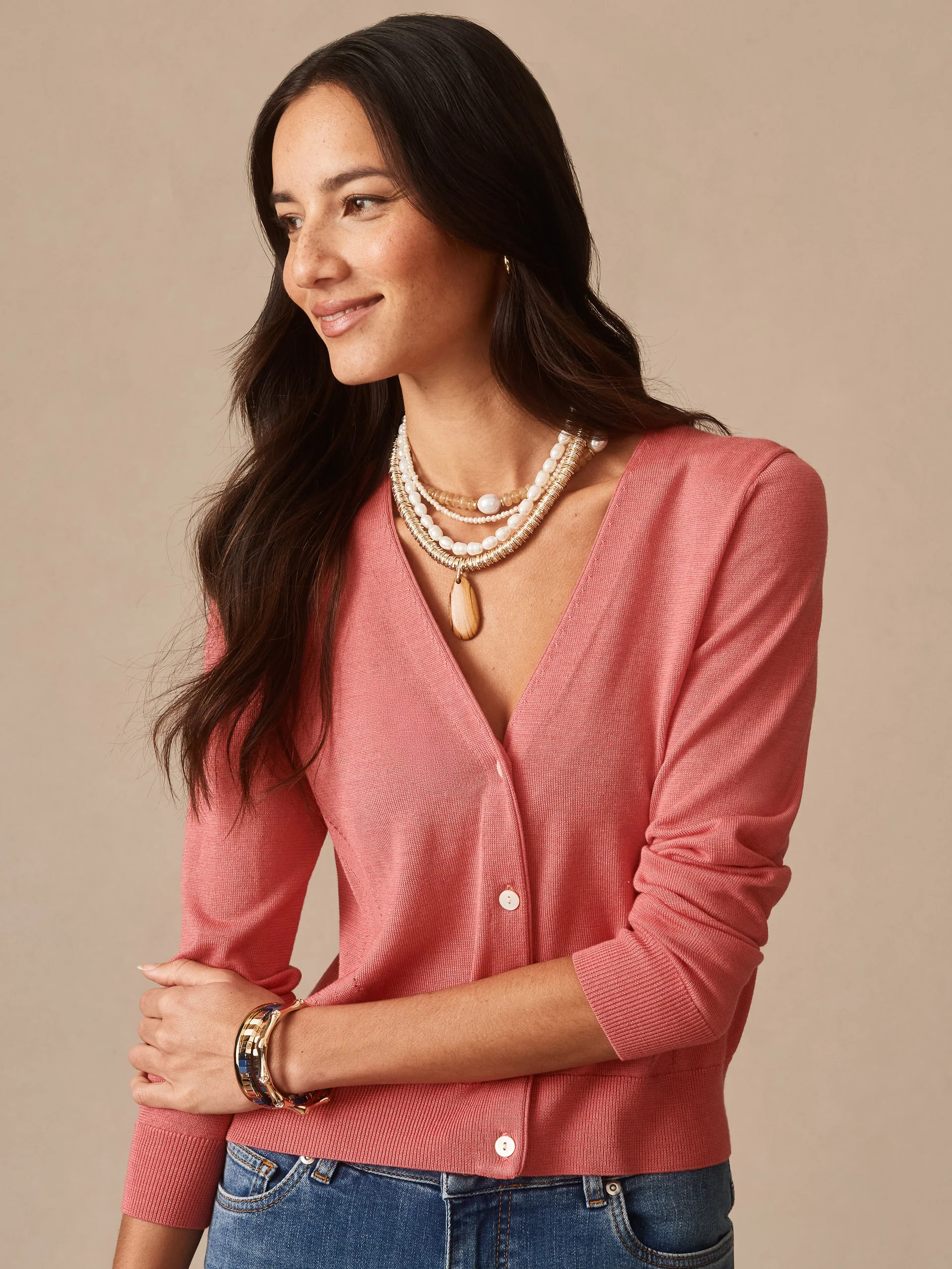 Soft_Coral Solid Olivette Cardigan | Women's Sweaters | J.McLaughlin | J.McLaughlin
