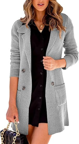 Danedvi Women Open Front Lapel Collar Cardigan Button Down Long Sweaters Cardigan Solid Outerwear... | Amazon (US)