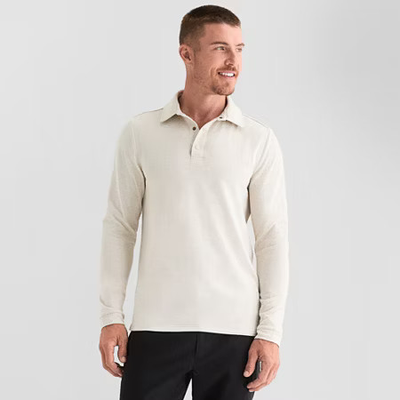 Stylus Mens Regular Fit Long Sleeve Polo Shirt, Large, Beige | JCPenney
