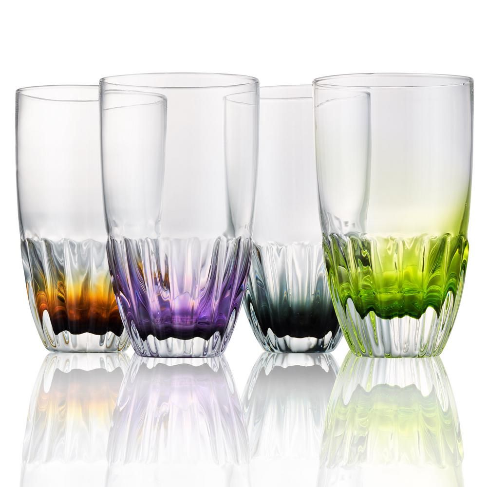 Artland Assorted Colors Solar Highball Glasses (Set of 4), Green/Purple/Amber | The Home Depot