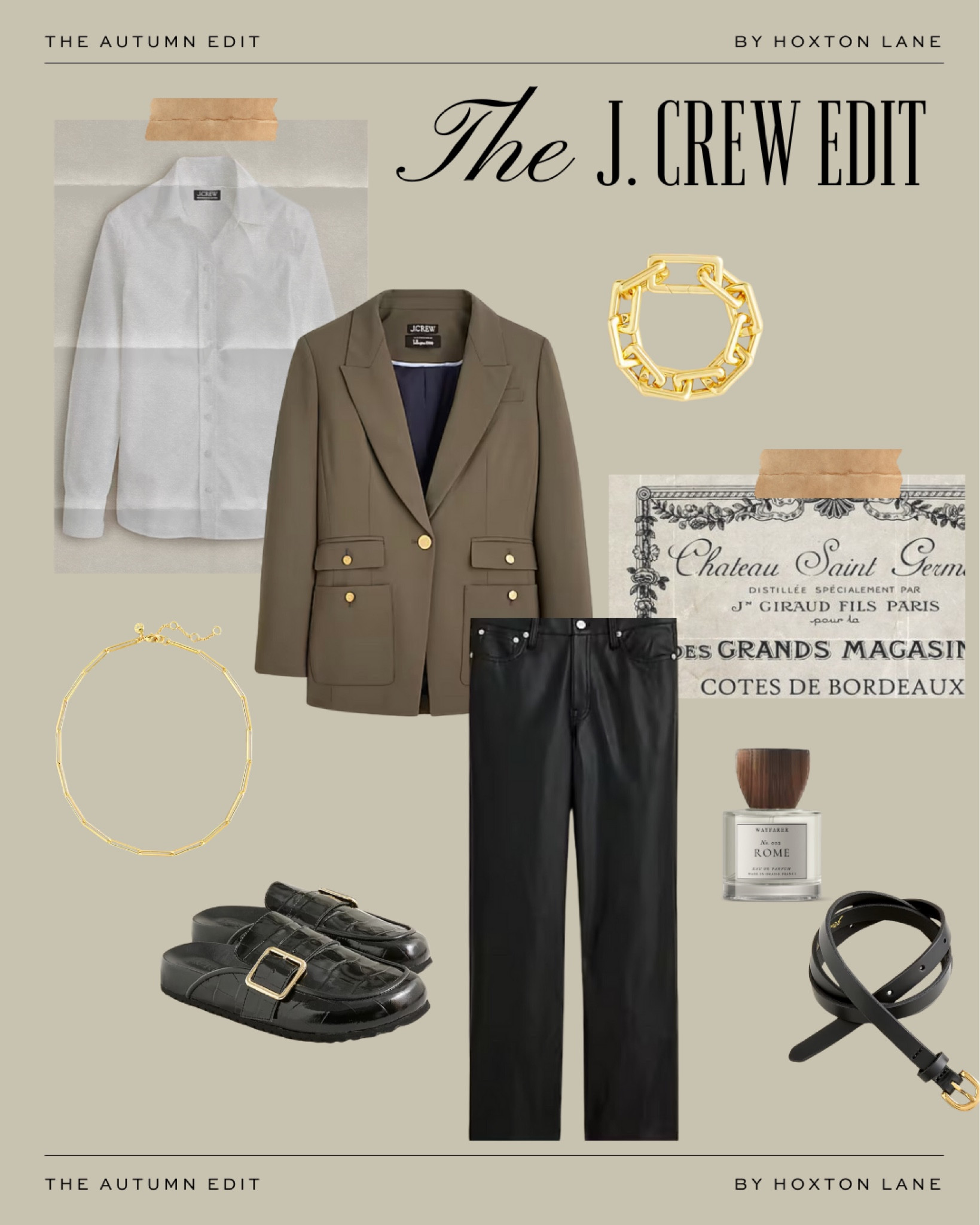 Office Outfit for Fall with some of our favorite selects from the J. Crew sale, up to 40% off site wide! We just adore this olive green blazer paired with black leather trousers, a classic crisp with button up, and the perfect gold jewelry 🤍 #LTKjcrew #LTKfall #LTKautumn 

#LTKSaleAlert #LTKFindsUnder50 #LTKWorkwear