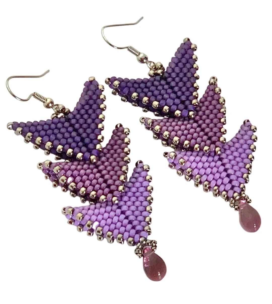 Purple Passion Beaded Earrings Handmade Beadwork Beaded Jewelry Jasper Earrings Beaded Earrings L... | Etsy (US)