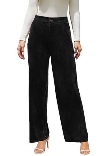 Rasutina Women Velvet Pants High Waisted Wide Leg Pants for Women Black Velour Sparkly Pants Small | Amazon (US)