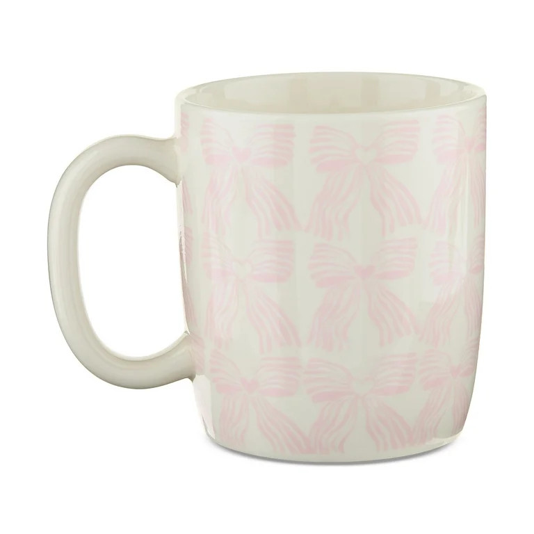 18.25 oz Bows Ceramic Stoneware Mug, Pink and White, Valentine's Day by Way To Celebrate | Walmart (US)