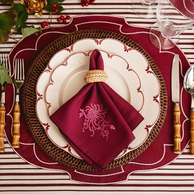 Luxury Embroidered Cloth Napkins – Pink Stitch, Set of 6, 18x18 | Blush Pink Dinner Napkins wit... | Amazon (US)