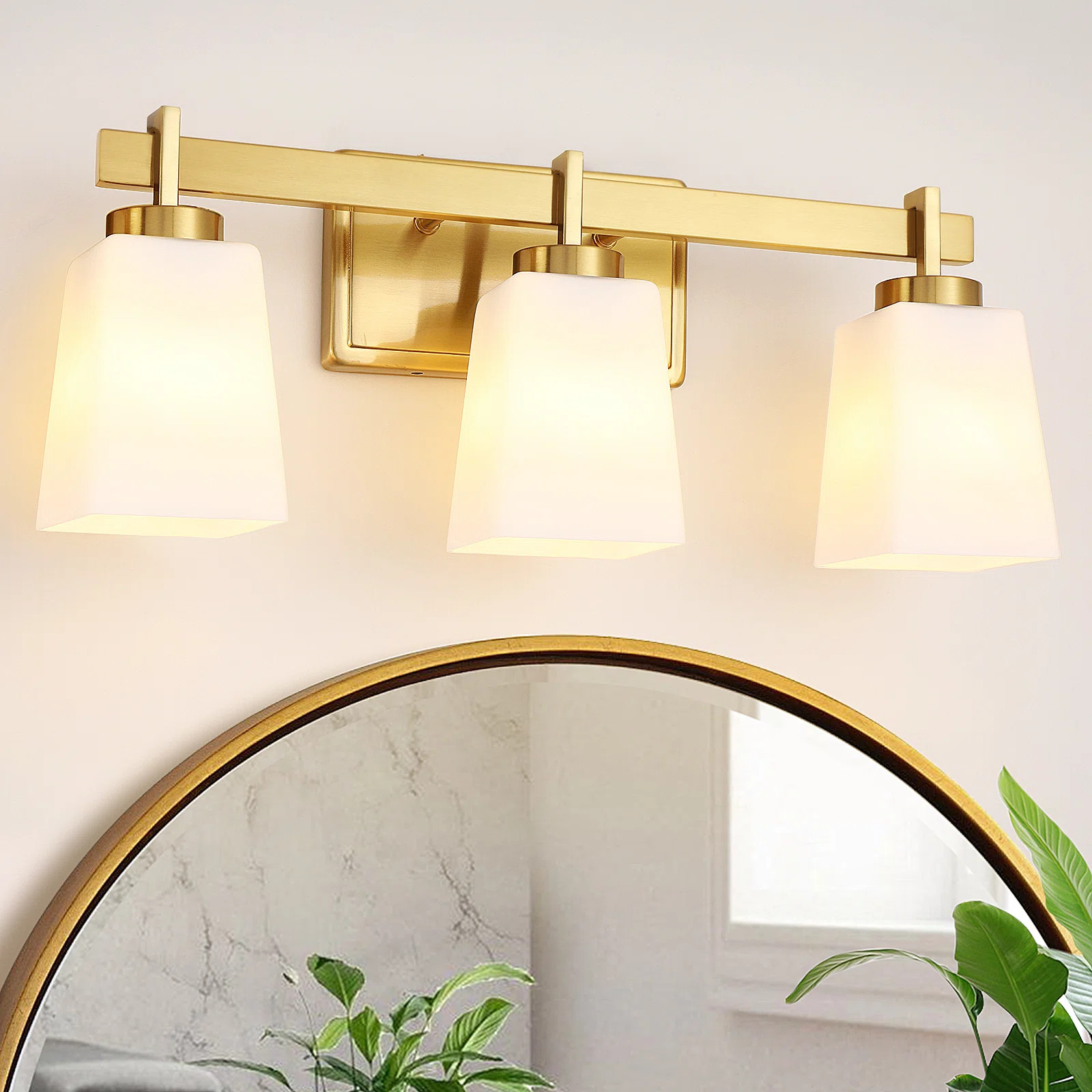 ETL Certificated Vanity Light with Milk Glass Shades, Modern Bathroom Light Fixture | Wayfair North America