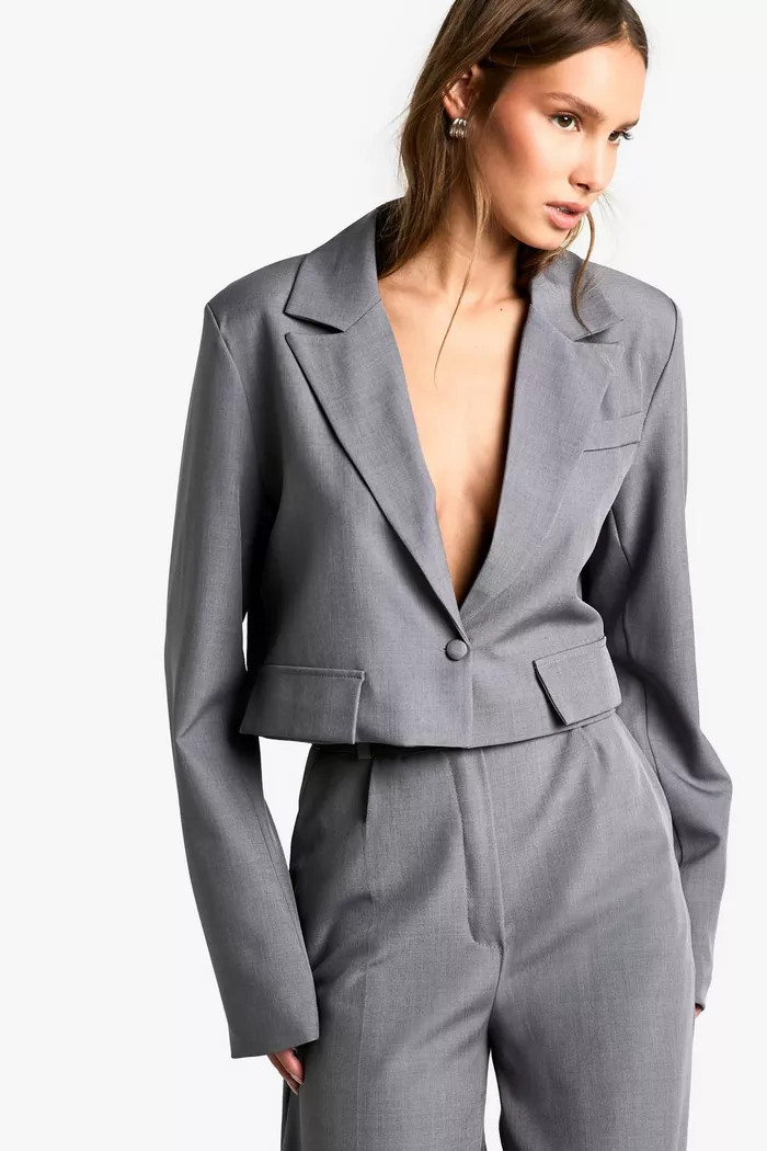Marl Tailored Cropped Blazer | boohoo (US & Canada)