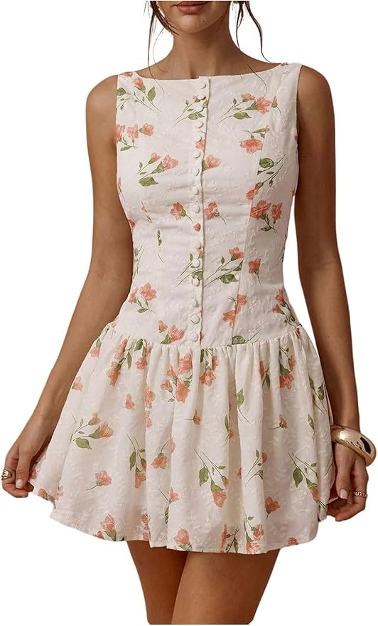 OYOANGLE Women's Gingham Sleeveless Ruffle Short Dress Open Back Button Front Y2K Plaid Dresses | Amazon (US)