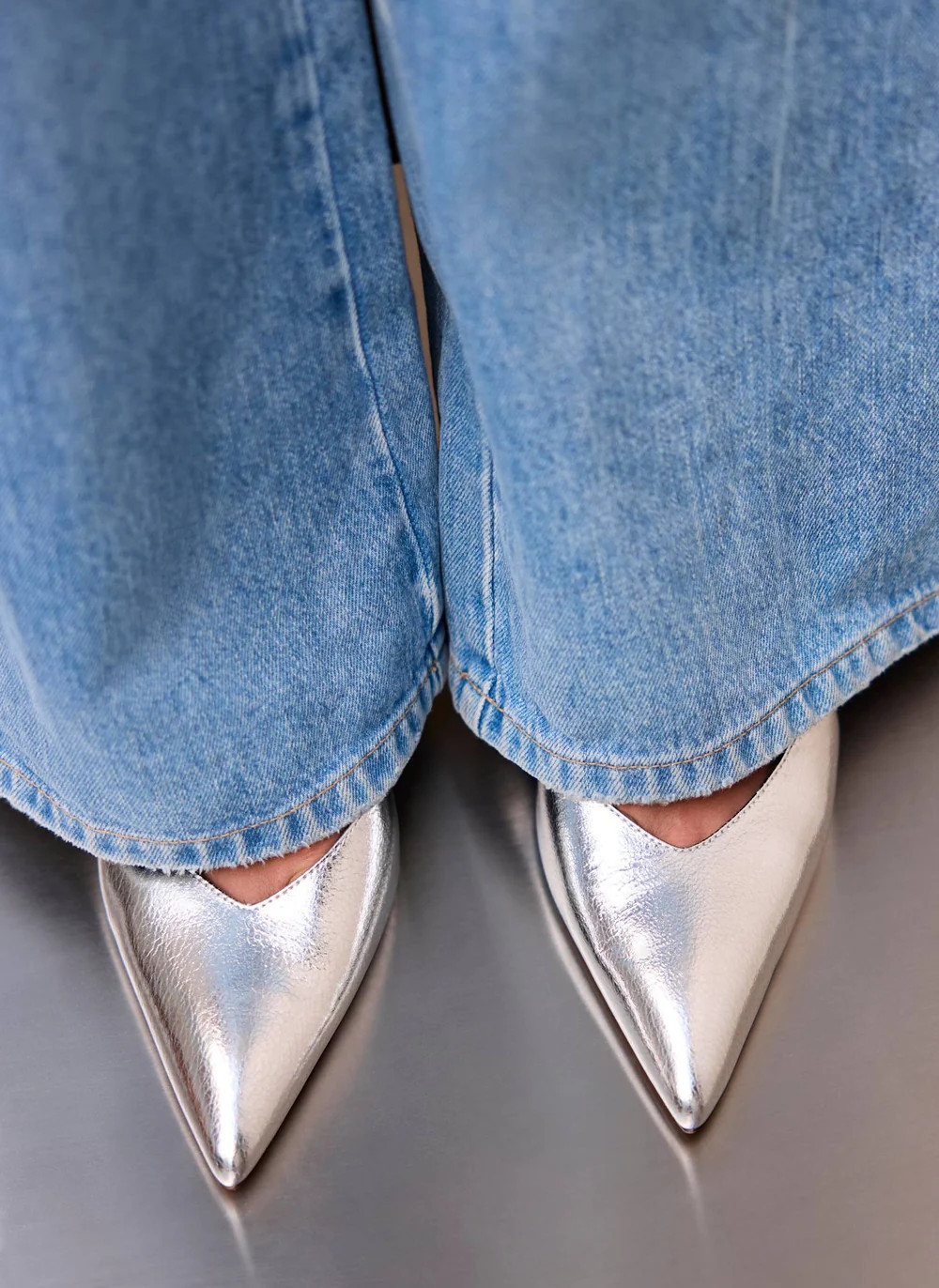 Lya Silver Leather Sling Back Heels | Mint Velvet