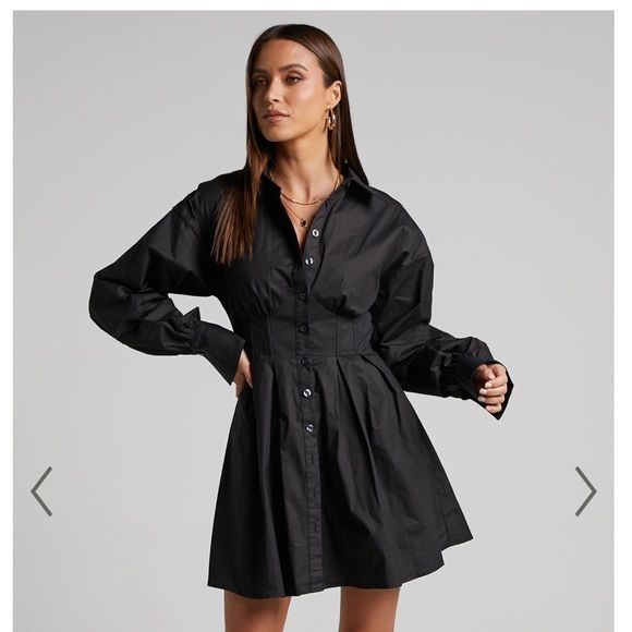 CLAUDETTE MINI DRESS - LONG SLEEVE CORSET SHIRT DRESS IN BLACK | Poshmark