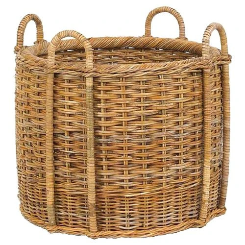 Camilla Coastal Beach Natural Handwoven Rattan Fireplace Floor Basket | Kathy Kuo Home