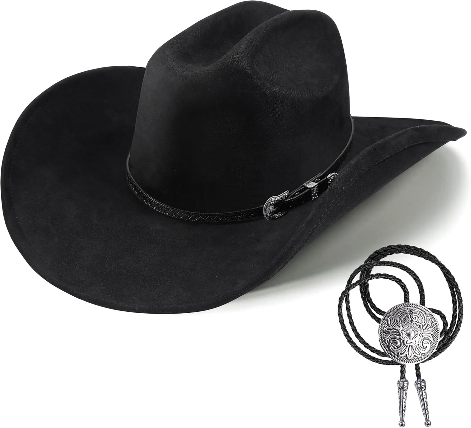 Western Cowboy Hat for Men Women,Shapeable Wide Brim Felt Fedora Classic Cowgirl Hats for Cowboys and Cowgirls,with bolo tie | Amazon (US)