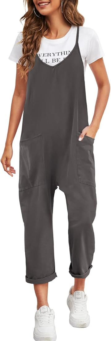 Nirovien Womens Oversized Sleeveless Jumpsuits Spaghetti Strap Loose Overalls with Pocket One Piece  | Amazon (US)