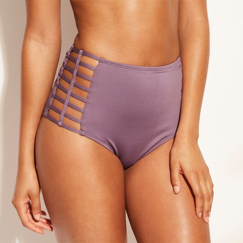Women's Caged Side High Waist Bikini Bottom - Shade & Shore Purple Steel M | Target