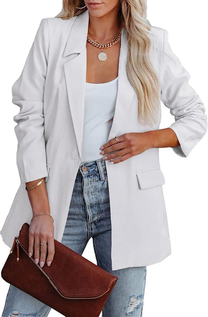 PRETTYGARDEN Women's Casual Blazers Long Sleeve Open Front Button Work Office Blazer Jackets with... | Amazon (US)