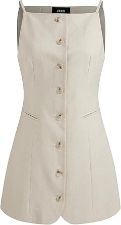 CIDER Mini Dress Button Down Sleeveless Linen Blend Boat Neck Dresses for Women Daily Casual Shor... | Amazon (US)