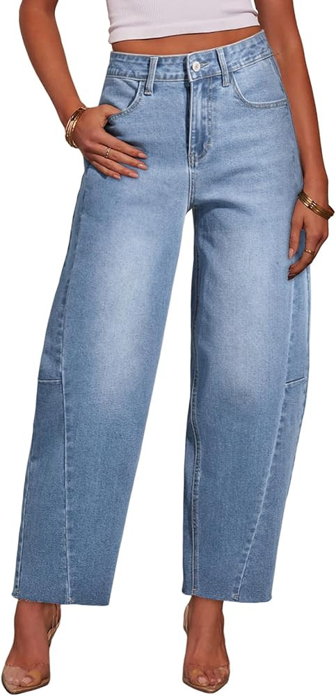 Dokotoo Casual Jeans for Women Loose Baggy Wide Leg Jeans Woman High Waisted Stretchy Denim Pants... | Amazon (US)