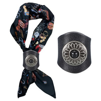 Unique Bargains Men Zinc Alloy Square Handmade Leather Western Bandana Scarf Ring 2.76" Black | Target