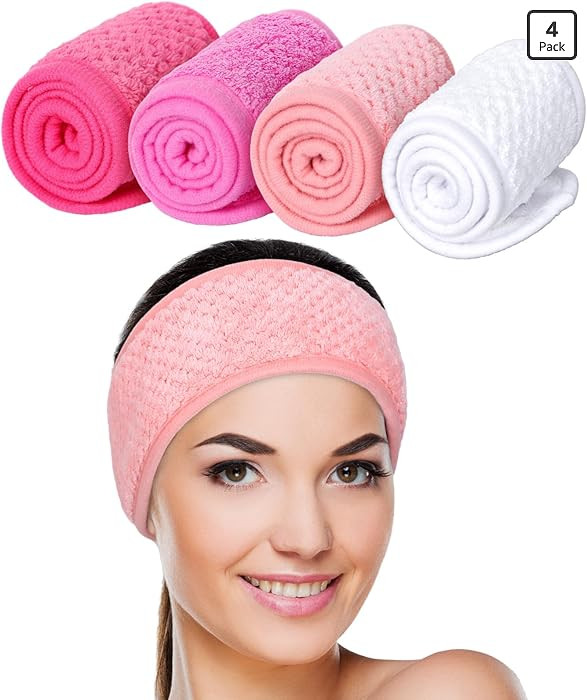Whaline 4 Pack Spa Facial Headband Makeup Hair Wrap Adjustable Hair Band Soft Towel Head Band for... | Amazon (US)
