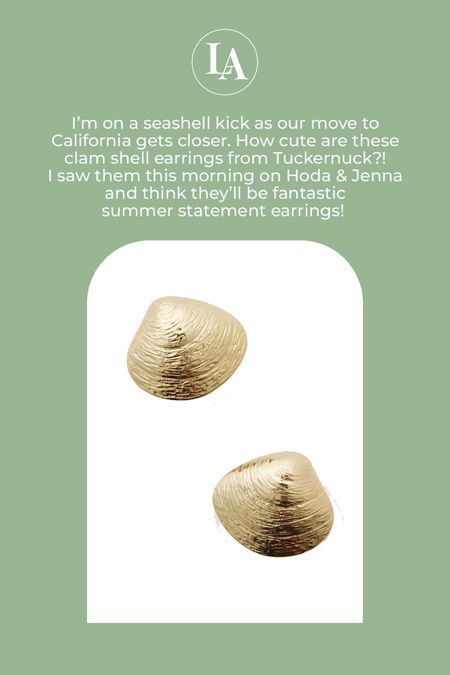 I love these gold clam shell earrings from Tuckernuck! For $58, they’re a perfectly beachy summer statement earring 

#LTKfindsunder100 #LTKstyletip #LTKSeasonal