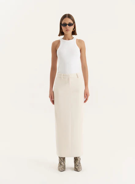 Cream Wool Blend Column Maxi Skirt- Shelly | 4th & Reckless