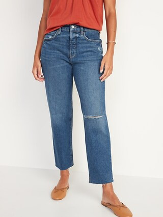 Extra High-Waisted Sky Hi Straight Button-Fly Ripped Jeans for Women | Old Navy (US)