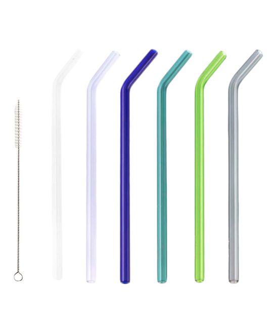Simply Straws Straws blacks - Purple & Green 6-Piece Bent Straw Set with Cleaning Brush | Zulily