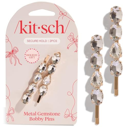 Kitsch Bobby Pins with White Gemstones – Rhinestone Hair Pins for Women Add Effortless Glamour & Secure Hold – Durable Decorative Hair Accessories – Ideal Stocking Stuffers & Gifts for Women - 2pcs | Amazon (US)
