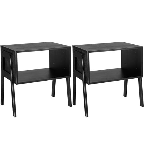 Pipishell Bedside Tables, Stackable Bamboo Nightstands, Bamboo Side Tables for Bedroom & Living Room, End Table Night Stands, Set of 2, Black,PIET01B | Amazon (US)