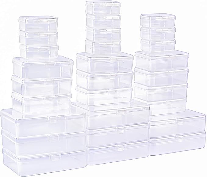 LJY 28 Pieces Mixed Sizes Rectangular Empty Mini Clear Plastic Storage Containers with Lids for S... | Amazon (US)