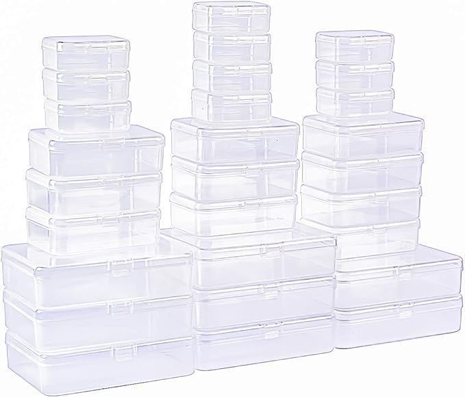 LJY 28 Pieces Mixed Sizes Rectangular Empty Mini Clear Plastic Storage Containers with Lids for S... | Amazon (US)