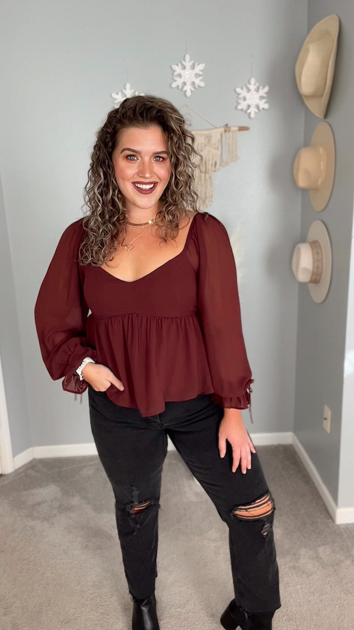 Midsize holiday outfit inspo 🥧🎄🎊
Shirt, L // Jeans, 14 
Thanksgiving OOTD
#midsizeoutfits #holidayoutfits #holidaylooks #fallfashion #fallstyle #styleinspo #holidayinspo #winterfashion #winterstyle #affordableoutfits #blouse #babydolltop #peplumtop #sweetheartneckline #jeans #denim #curvyjeans #blackjeans #boots #booties #thanksgivingoutfit 

#LTKSeasonal #LTKHoliday #LTKcurves