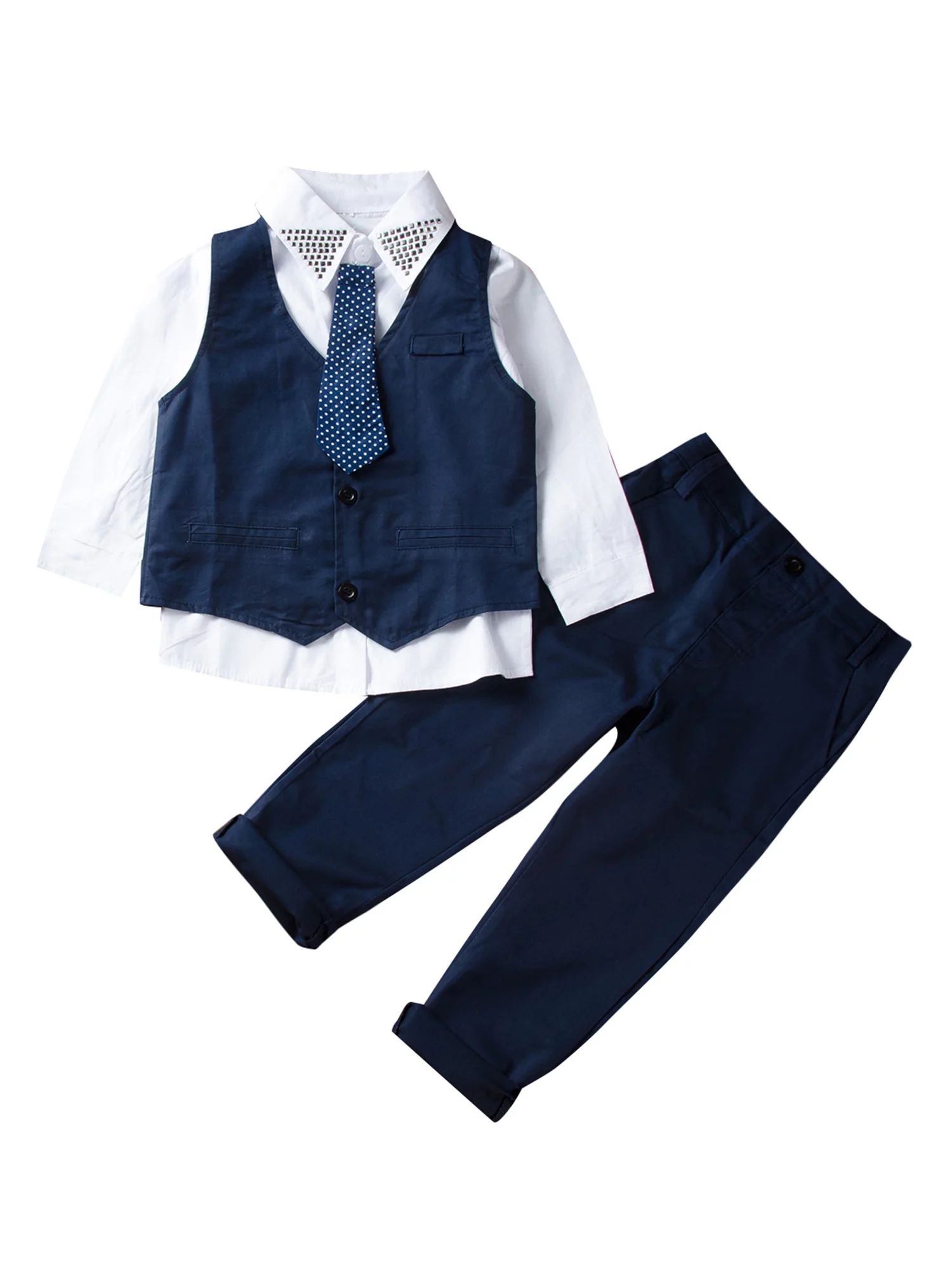 Lazybaby Baby Boys 4-Piece Vest Set with Dress Shirt Vest Pants and Tie Clothes Set - Walmart.com | Walmart (US)