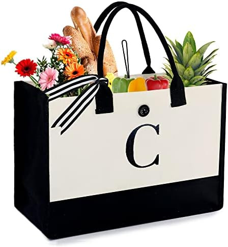 BeeGreen Initial Monogram Unique Christmas Gifts 13oz Canvas Tote for Beach Mother Teacher Gifts ... | Amazon (US)