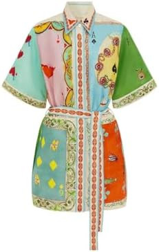 Women's Floral Mini Dress Y2k Short Sleeve Shirt Dress Cute Colorful Graffiti Graphic A-Line Lace... | Amazon (US)