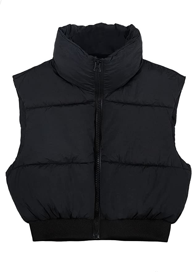 Kissonic Women's Padded Down Vest Puffer Stand Collar Zip Up Crop Sleeveless Jacket | Amazon (US)