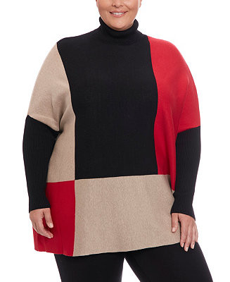Plus Size Poncho Turtleneck Sweater | Macy's