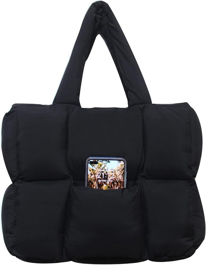 women large puffer purse puffy tote bags dupes light weight handmade nylon bag woven shoulder han... | Amazon (US)