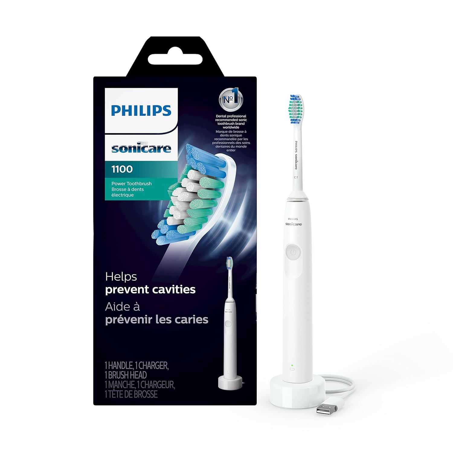 Philips Sonicare 1100 Electric Rechargeable Power Toothbrush, White Grey HX3641/02 | Amazon (US)