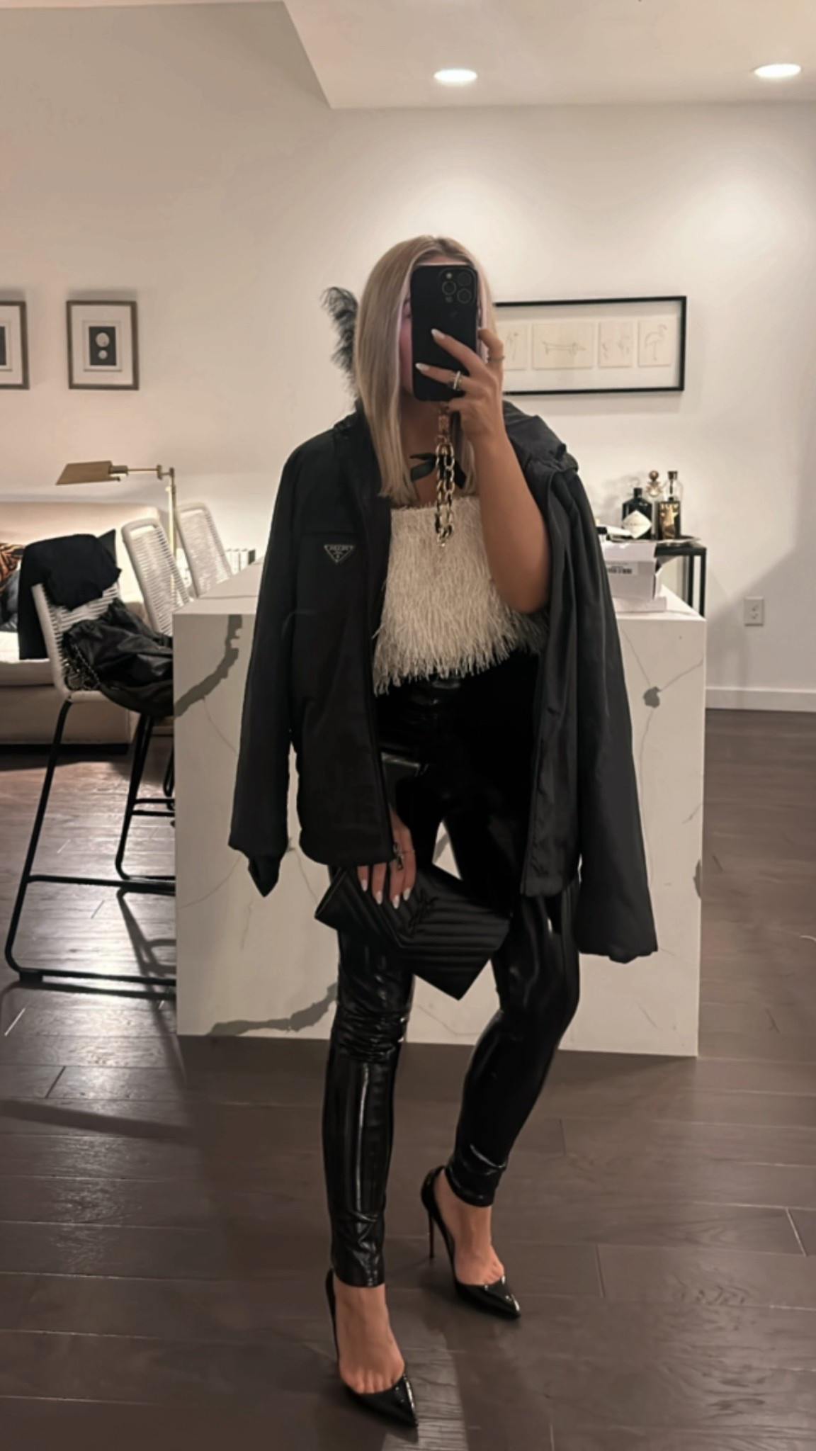 Friends birthday outfit look 🖤🤍 XS in both leggings and crop top, small in rain jacket. Always a fan of mixing textures! Crop top is on sale! 

#LTKParties #LTKStyleTip #LTKSaleAlert