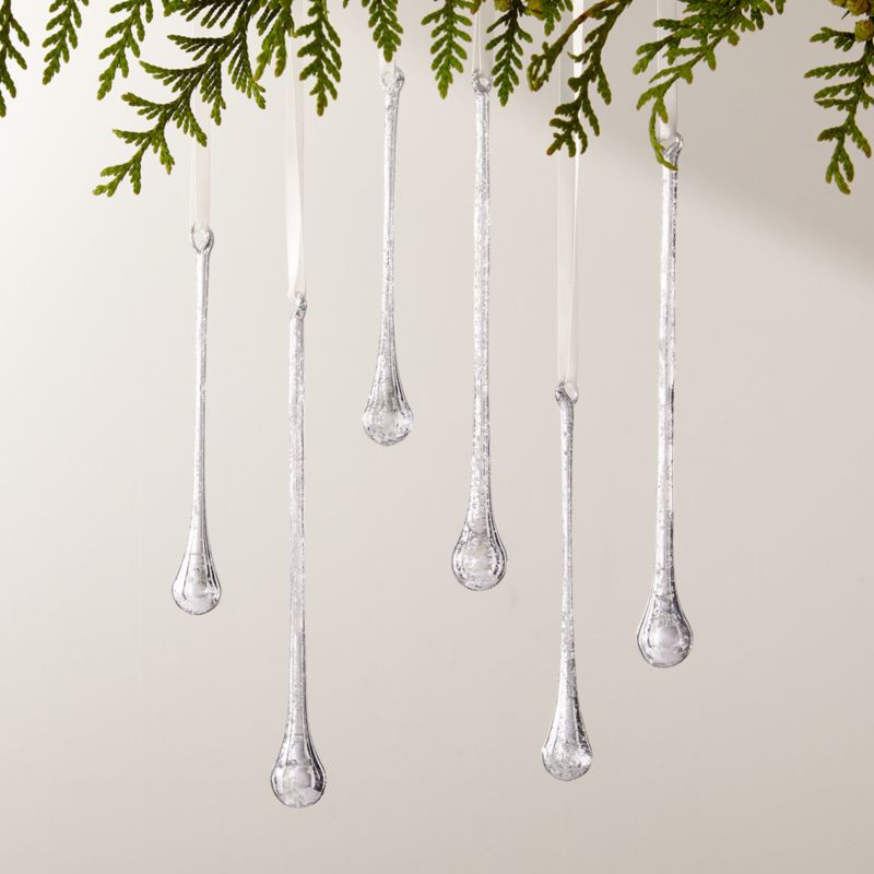 Hailee Teardrop Silver Mercury Glass Christmas Tree Ornaments Set of 6 + Reviews | CB2 | CB2