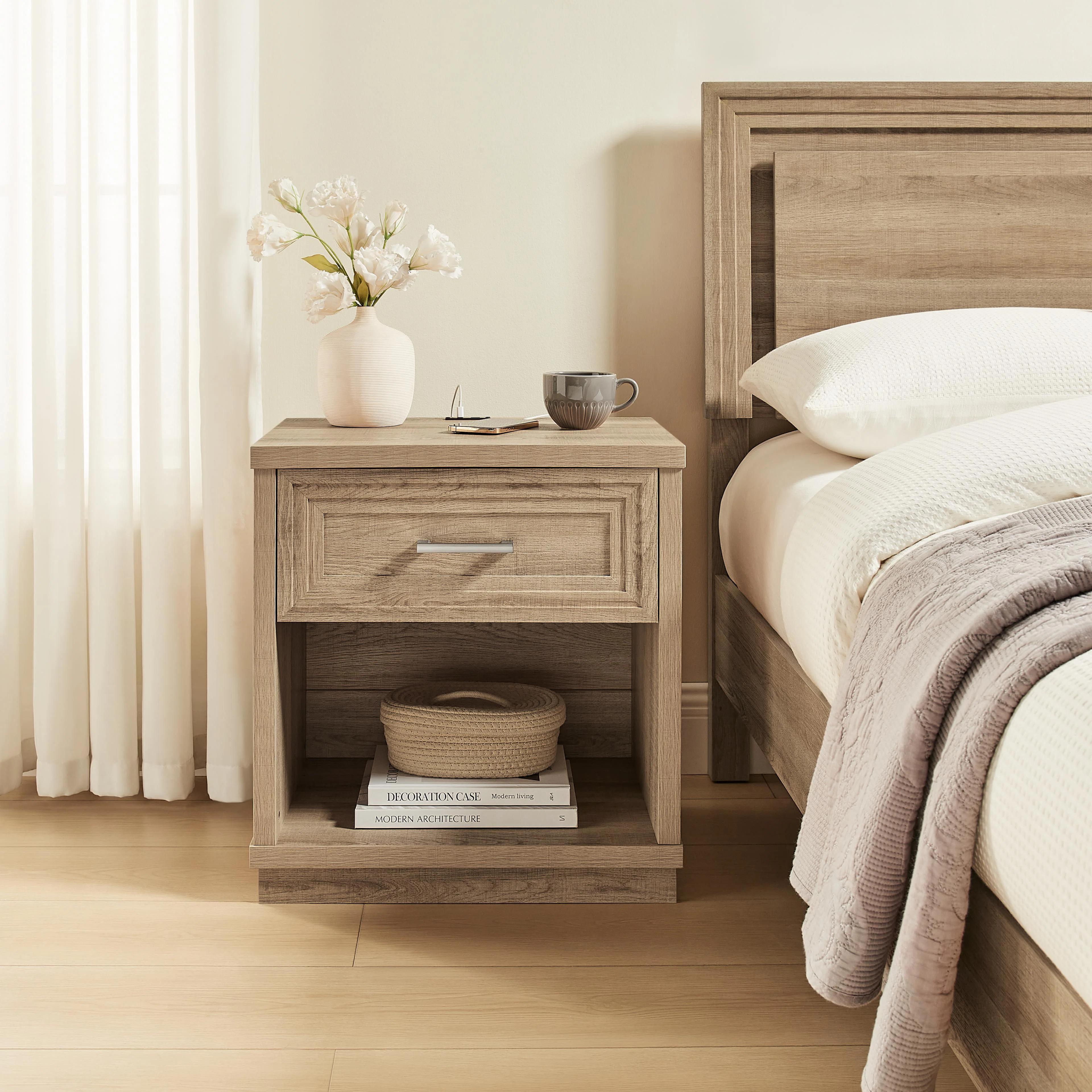 Millwood Pines Nightstand With Charging Station, 24 Inches In Height Modern End Table With Drawer... | Wayfair North America