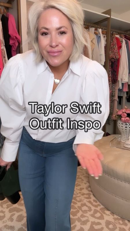 Taylor swift concert ideas 
SPANX jeans - code WANDAXSPANX 
White puffy sleeve bodysuit from Express
Farm Rio top
Jean shorts, denim jacket 

#LTKunder100 #LTKFestival #LTKFind
