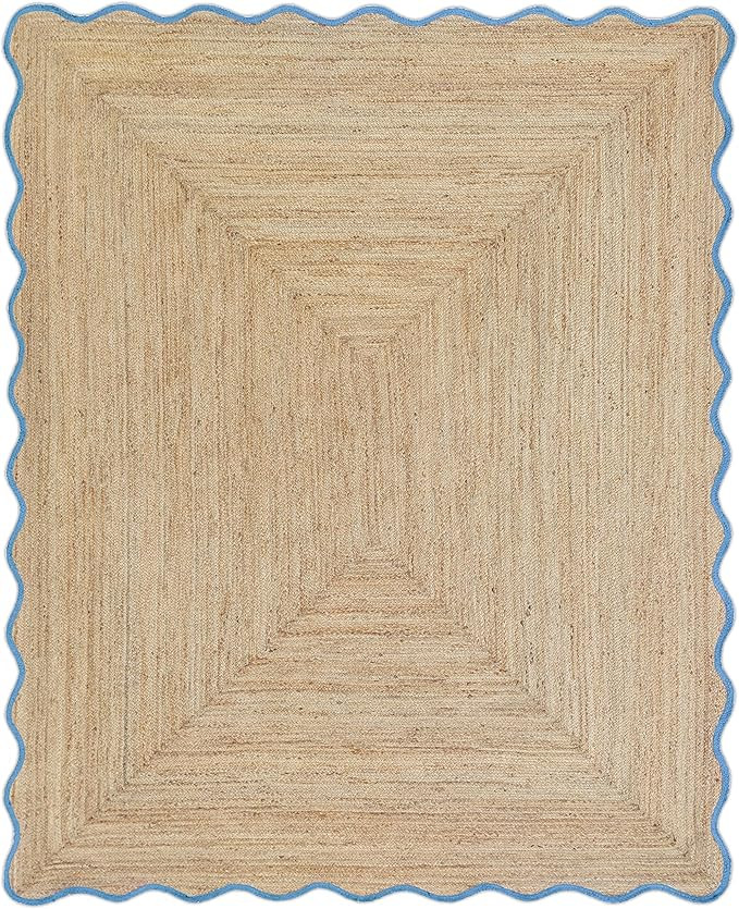 Natural Jute Wave Scalloped Boho Area Rug, Coastal Farmhouse Scallop, Sky Blue (3'x5'") | Amazon (US)