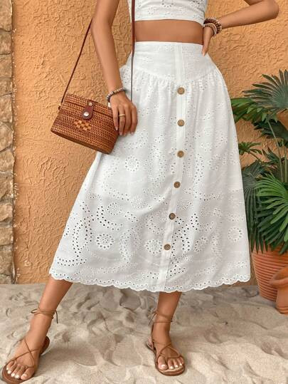 SHEIN VCAY Women Scallop Edge Schiffy Skirt Perfect For A Vacation Look SKU: sz2403152080284164

... | SHEIN