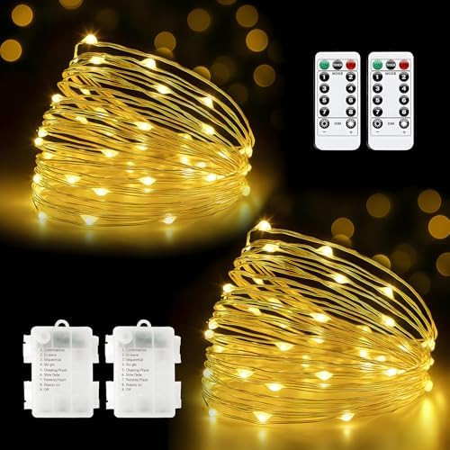 Metaku 2 Pack 33Ft 100 LED Fairy Lights Battery Operated String Lights with Remote Timer, LED Twi... | Amazon (US)
